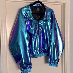 Forever 21 blue metallic pullover jacket
